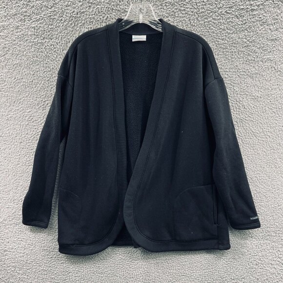 Columbia Womens Black Open Front Fleece Jacket Cardigan Cozy Lounge Travel Layer - Picture 1 of 9